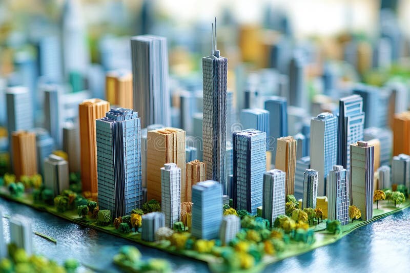 Minipaper Cityscape : Detaljerad modell för Modern Urban Skyline stock illustrationer