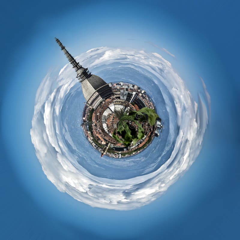 Miniplaneet of bol van de stadscentrum van Turijn, binnen stock afbeelding Miniplaneet of bol van de stadscentrum van Turijn, binnen stock afbeelding
