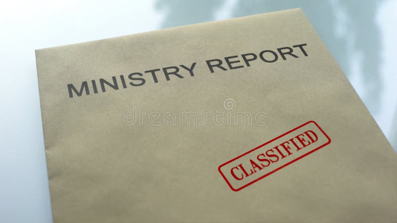 Ministry report classified, seal stamped on folder with important documents, stock photo. Ministry report classified, seal stamped on folder with important documents, stock photo