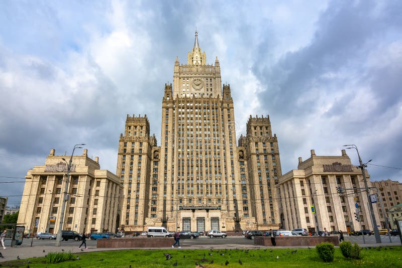 Ministerie van Buitenlandse zaken van Russische Federatie in Moskou stock afbeeldingen Ministerie van Buitenlandse zaken van Russische Federatie in Moskou stock afbeeldingen