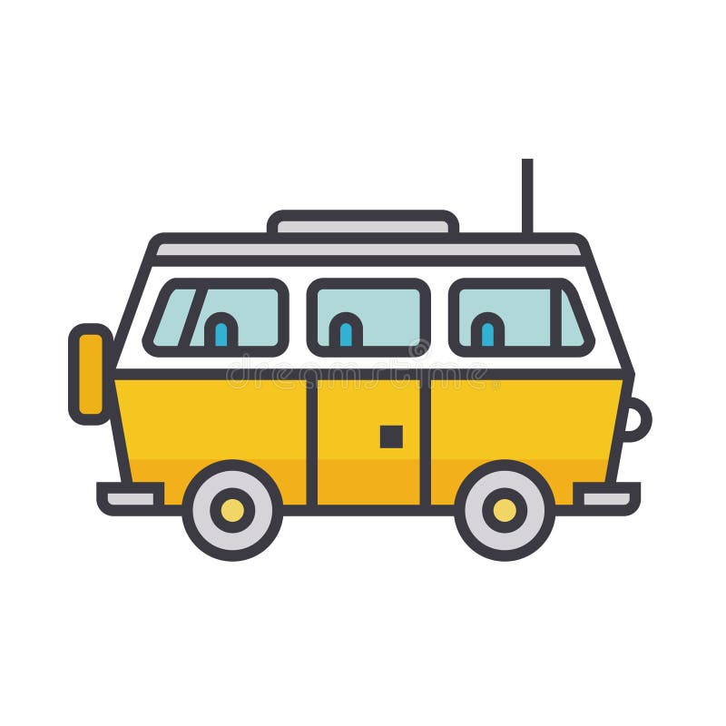 Minivan travel, family car flat line illustration, concept vector isolated icon stock illustration Minivan travel, family car flat line illustration, concept vector isolated icon stock illustration