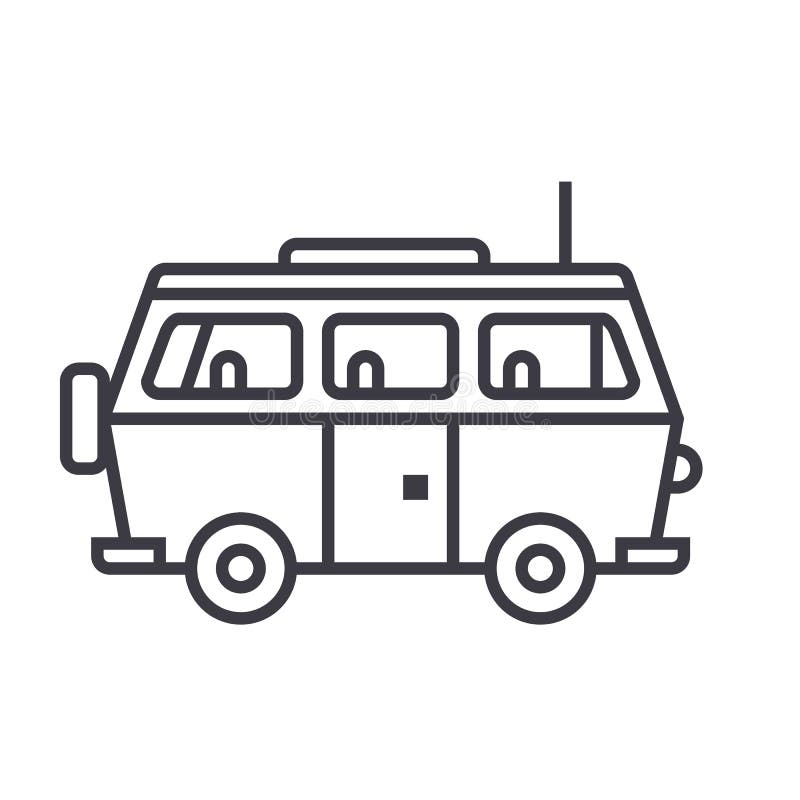 Minivanreis, vector de lijnpictogram van de familieauto, teken, illustratie op achtergrond, editable slagen royalty-vrije illustratie Minivanreis, vector de lijnpictogram van de familieauto, teken, illustratie op achtergrond, editable slagen royalty-vrije illustratie