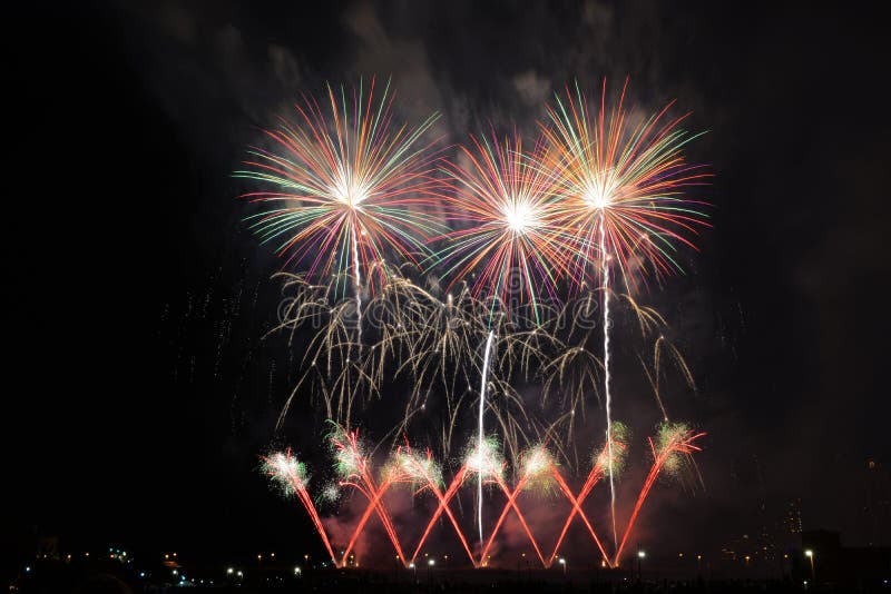 Aquatennial Fireworks in Minneapolis Stock Photo Image of blue, white