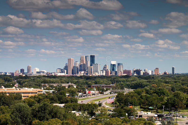 Minneapolis Skyline over Golden Valley from Plymouth, Minnesota royalty free stock images Minneapolis Skyline over Golden Valley from Plymouth, Minnesota royalty free stock images