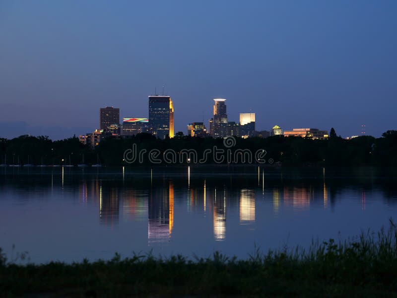 Minneapolis Skyline Reflecting in Lake Calhoun stock photos Minneapolis Skyline Reflecting in Lake Calhoun stock photos