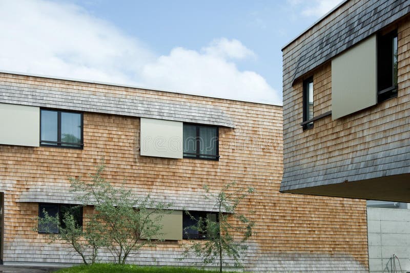 Fragment of a modern apartment building in front stock photo
