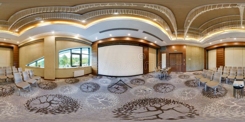 MINSK, BELARUS - JULY, 2017: full seamless panorama 360 degrees angle view in interior of luxury empty conference hall for