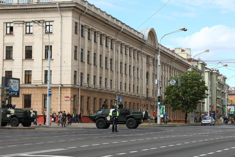 Minsk, Belarus - July 3, 2019: military vehicles on its way to the parade of the Independence Day of Belarus on July 3rd royalty free stock image Minsk, Belarus - July 3, 2019: military vehicles on its way to the parade of the Independence Day of Belarus on July 3rd royalty free stock image