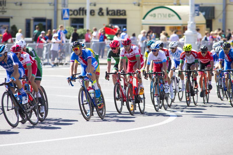 Mens Peloton Road Race during the II European Games. Group Race for 180 ...