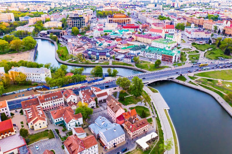Minsk city life in downtown on typical day, aerial landscape stock photos Minsk city life in downtown on typical day, aerial landscape stock photos