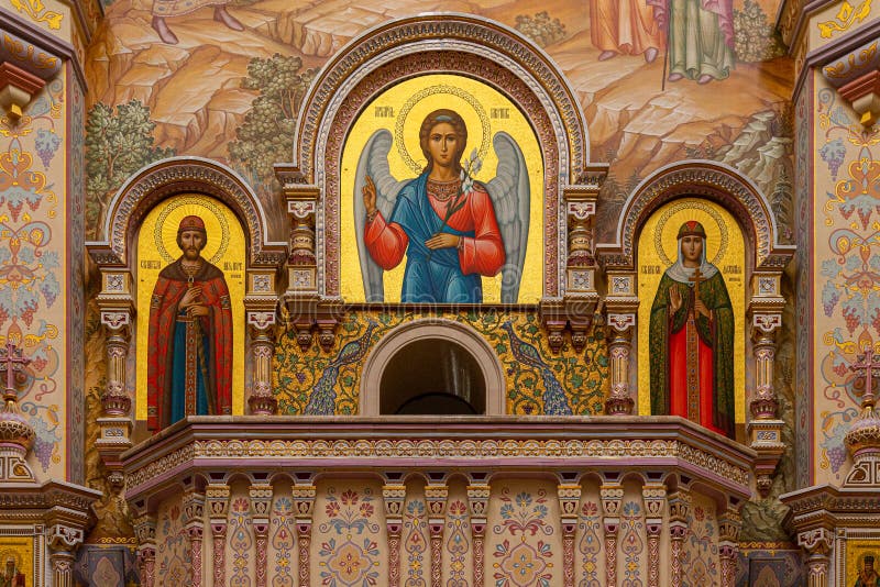 Minsk, Vitryssland - juni 2019 Bild av Archangel Gabriel - Uppenbarelseängel royaltyfria foton Minsk, Vitryssland - juni 2019 Bild av Archangel Gabriel - Uppenbarelseängel royaltyfria foton