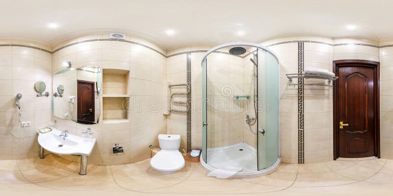 MINSK, WEISSRUSSLAND - DEZEMBER 2018: volles nahtloses kugelf?rmiges hdri Panorama 360 Grad Winkelsicht in der Innenbadezimmertoi stockfotografie MINSK, WEISSRUSSLAND - DEZEMBER 2018: volles nahtloses kugelf?rmiges hdri Panorama 360 Grad Winkelsicht in der Innenbadezimmertoi stockfotografie
