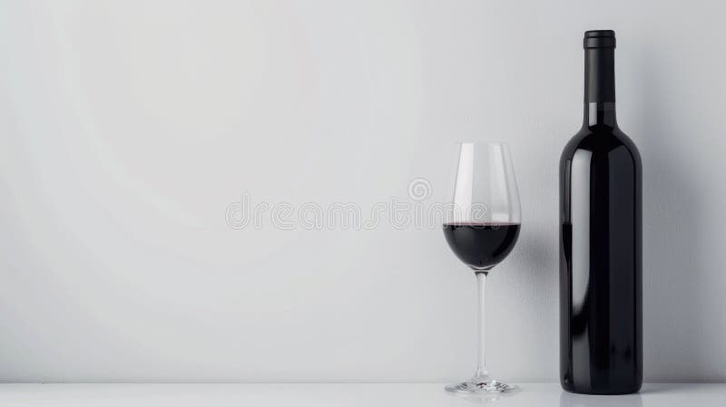 Minsta vinflaska och glas på en vit bakgrund som symboliserar stock illustrationer