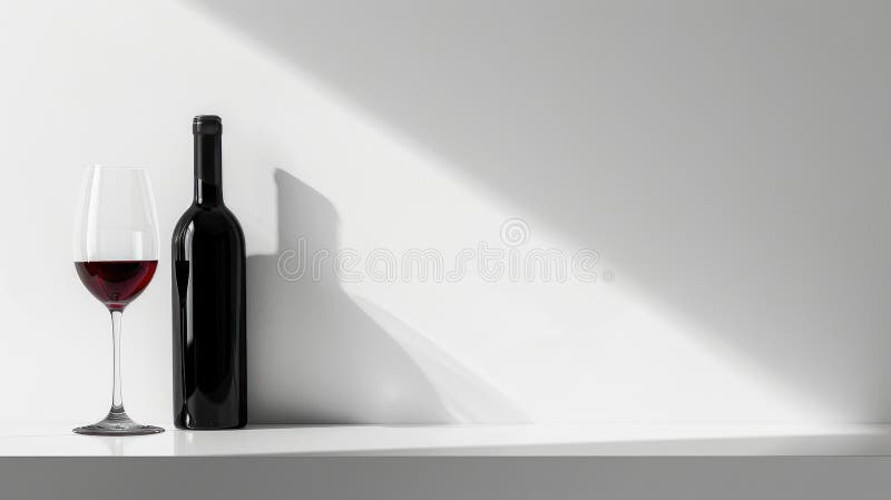 Minsta vinflaska och glas på vit bakgrund stock illustrationer