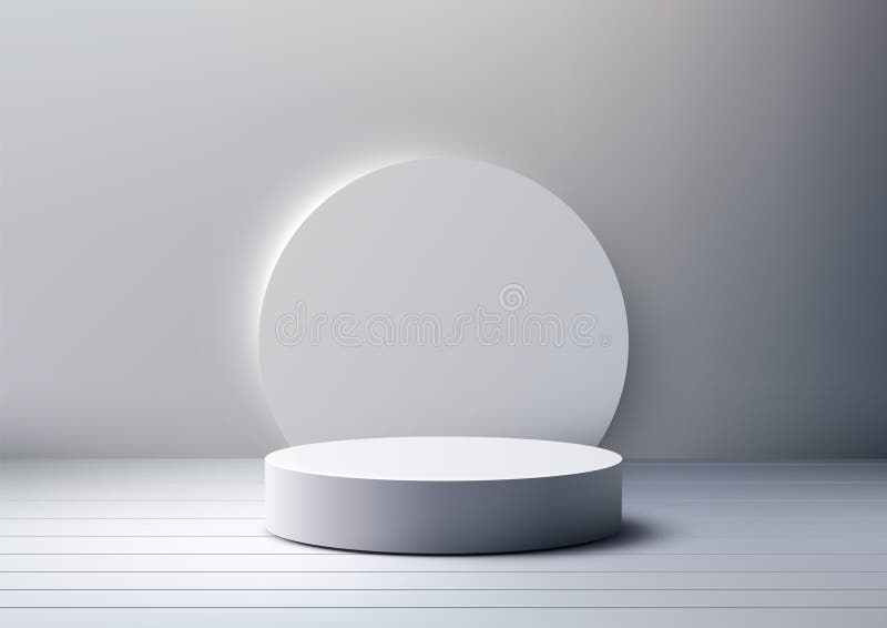 Minsta vita cylindriska podium-mockup på grå övertoningsbakgrund 3d-produktdisplayställ modern ren vektor illustrationer