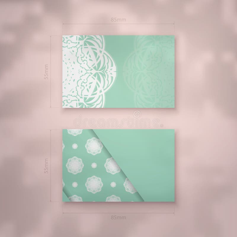 mint-colored-business-card-with-indian-white-ornaments-for-your