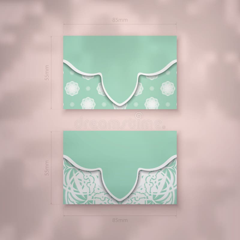 mint-colored-business-card-with-indian-white-ornaments-for-your