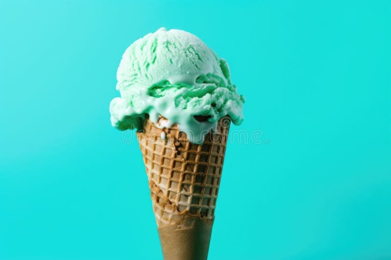 A mint ice cream cone shot against a turquoise background vector illustration