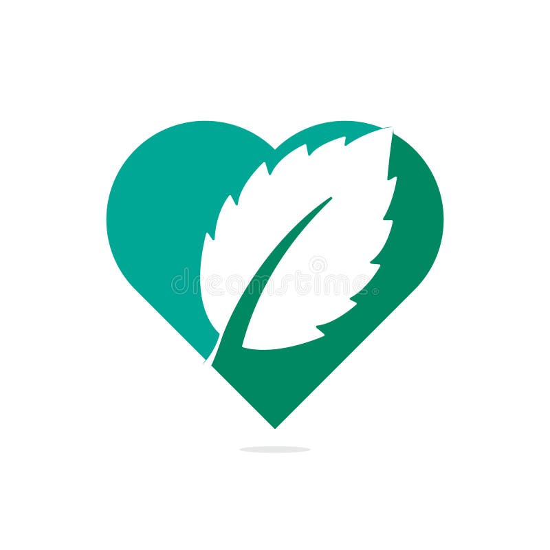 Mint Leaf Heart Shape Concept Logo. Stock Vector - Illustration of