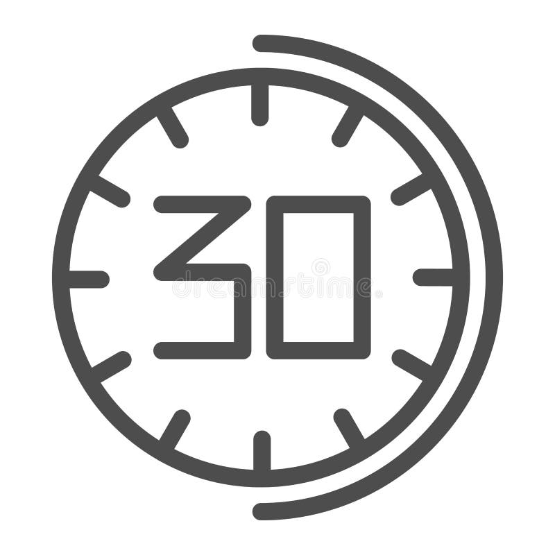 30 minutes watch line icon. Thirhty seconds time vector illustration isolated on white. Half an hour clock outline style stock illustration 30 minutes watch line icon. Thirhty seconds time vector illustration isolated on white. Half an hour clock outline style stock illustration
