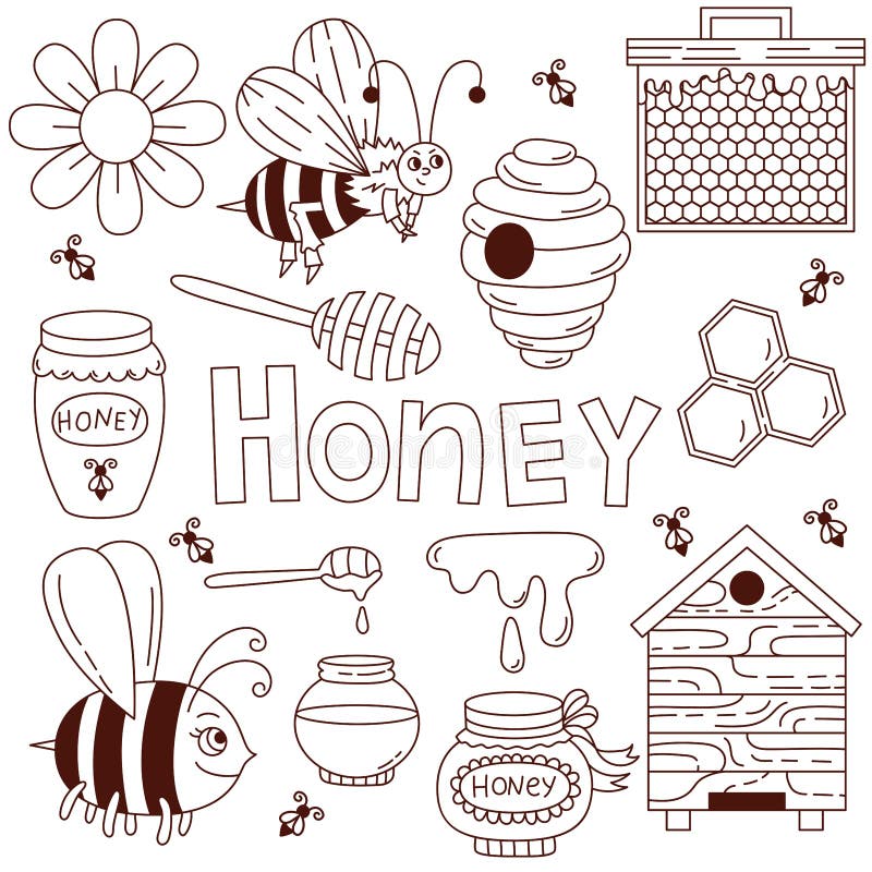 Miodowego pszczoły doodle ikon wektoru śliczny set ilustracja wektor