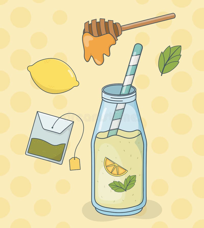 Miodu i cytryny herbaciana butelka z słomą ilustracji Miodu i cytryny herbaciana butelka z słomą ilustracji
