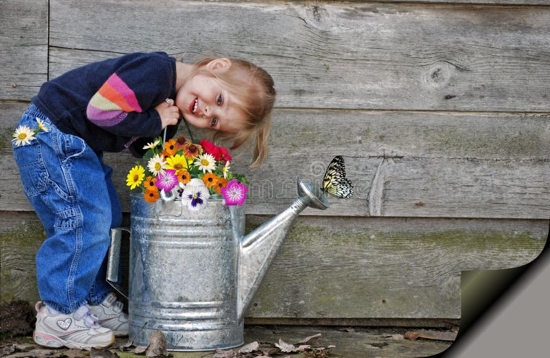 little girl with watering can
