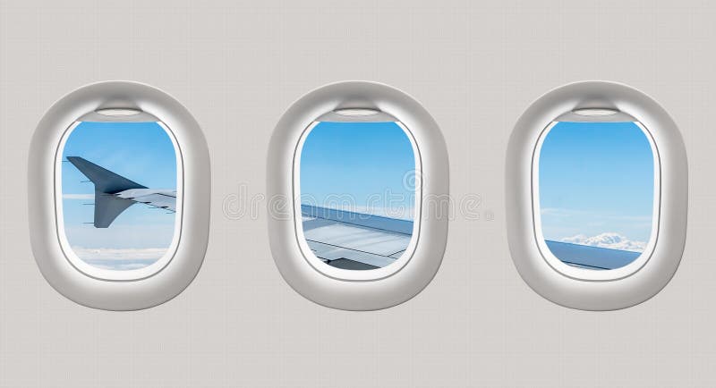 Mirada hacia fuera de las ventanas de un avión al ala de aviones y al clou