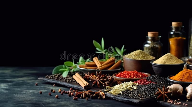 Mirodenii și ierburi aromatice de mare varietate generate de imagine stock illustration