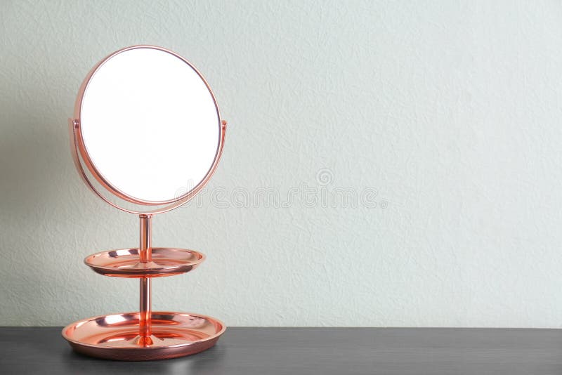 Mirror with Accessory Holder on Table Stock Image Image of space