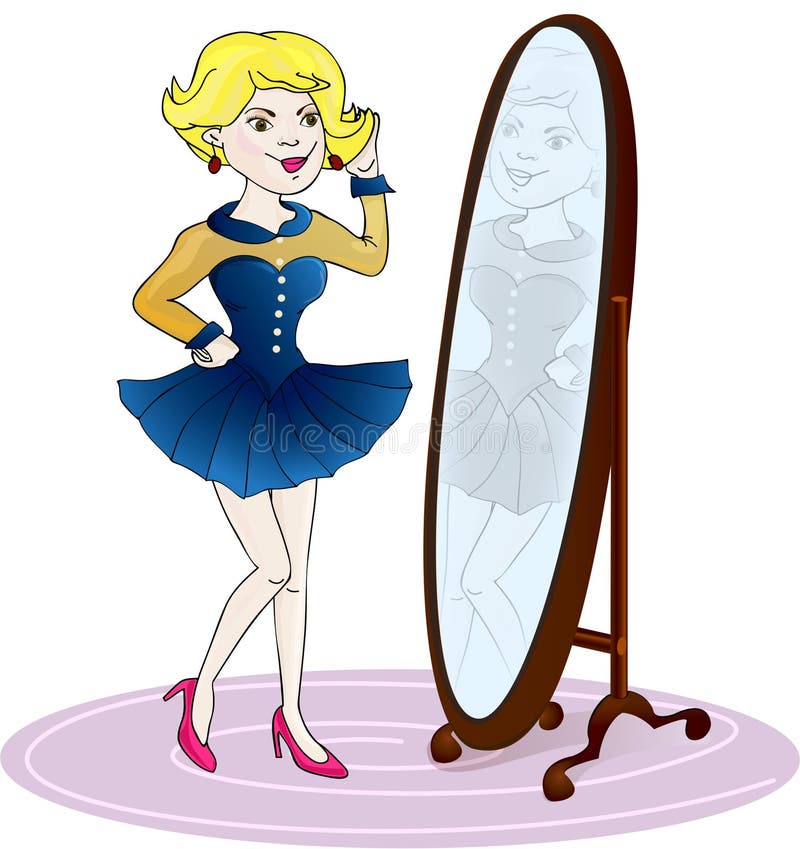 Cartoon Girl Standing Looking Mirror Stock Illustrations – 244 Cartoon ...