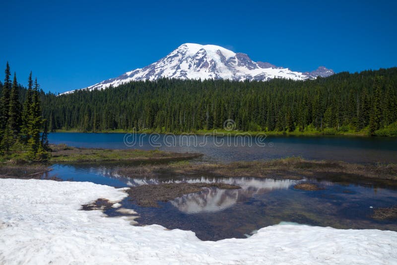 Mirror Lake and Mount Rainier, Washington Stock Photo Image of snow