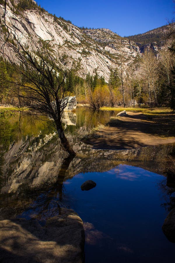 Mirror Lake in Yosemite Valley, USA Stock Photo Image of destination
