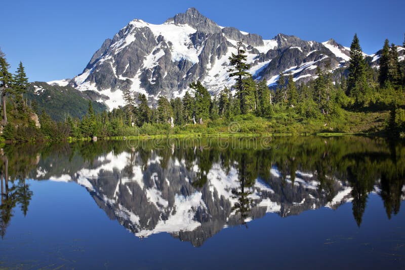 Mirror Reflection Lake Mount Shuksan Washington Stock Image Image of