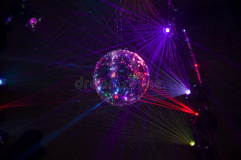 Mirrored Disco Ball and Beams at the Night Party Stock Photo Image of
