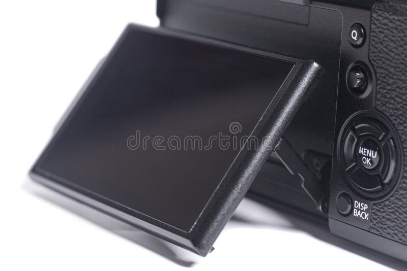 Mirrorless Digital Camera Display Isolated on White Background Stock