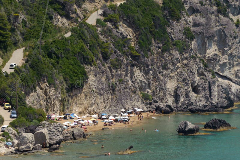Mirtiotissa FKK beach stock image. Image of green 