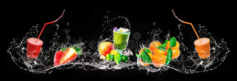 Miscela fresca dei frullati e della frutta, spruzzante, insegna immagine stock libera da diritti Miscela fresca dei frullati e della frutta, spruzzante, insegna immagine stock libera da diritti