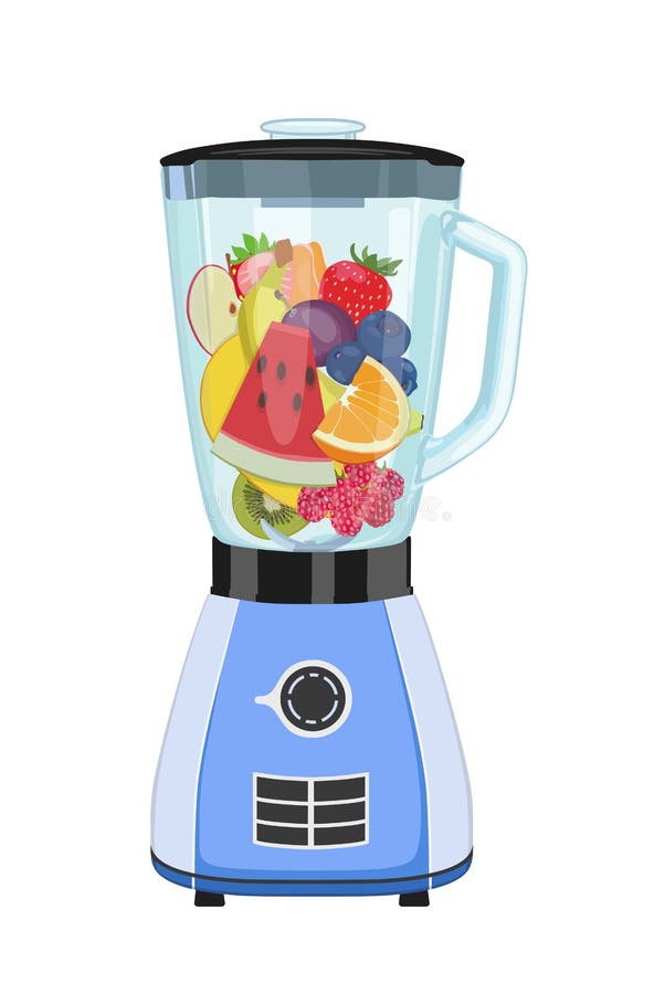 Miscelatore della cucina con i pezzi di frutta Illustrazione di vettore royalty illustrazione gratis Miscelatore della cucina con i pezzi di frutta Illustrazione di vettore royalty illustrazione gratis
