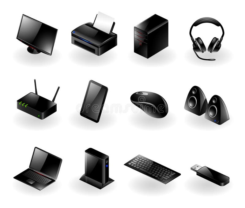 Vector set of various modern computer hardware icons. Vector set of various modern computer hardware icons