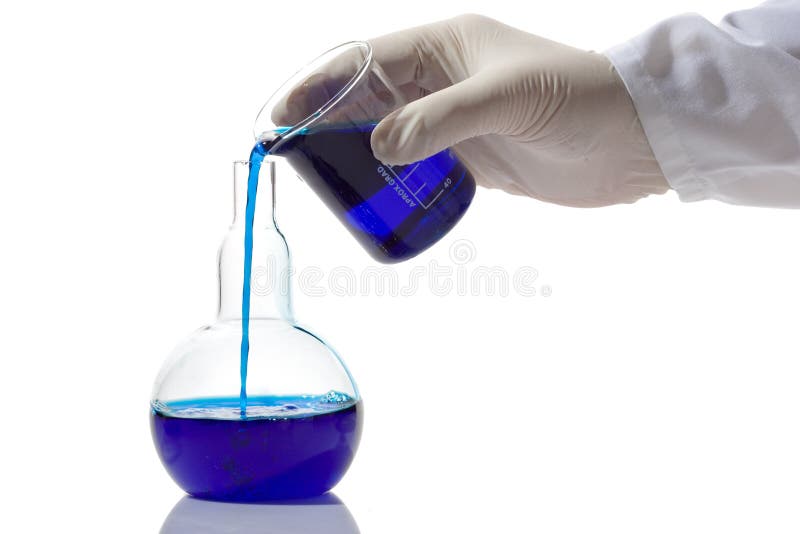 Lab worker mixing chemicals against white background. Lab worker mixing chemicals against white background