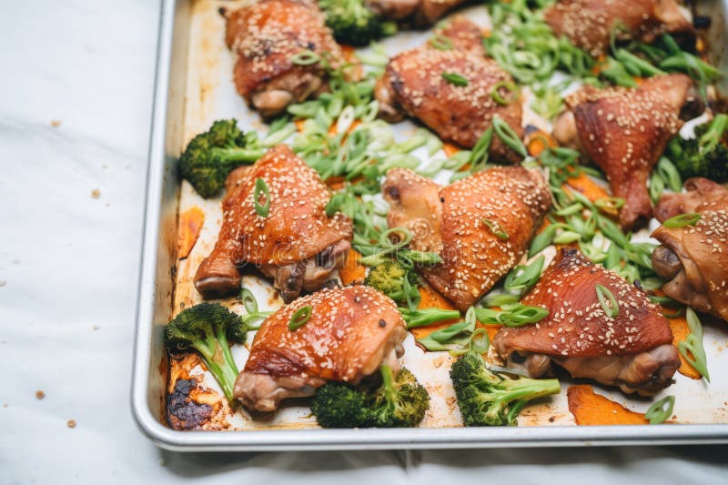Misomarinated Chicken Thighs on a Sheet Pan Stock Photo Image of