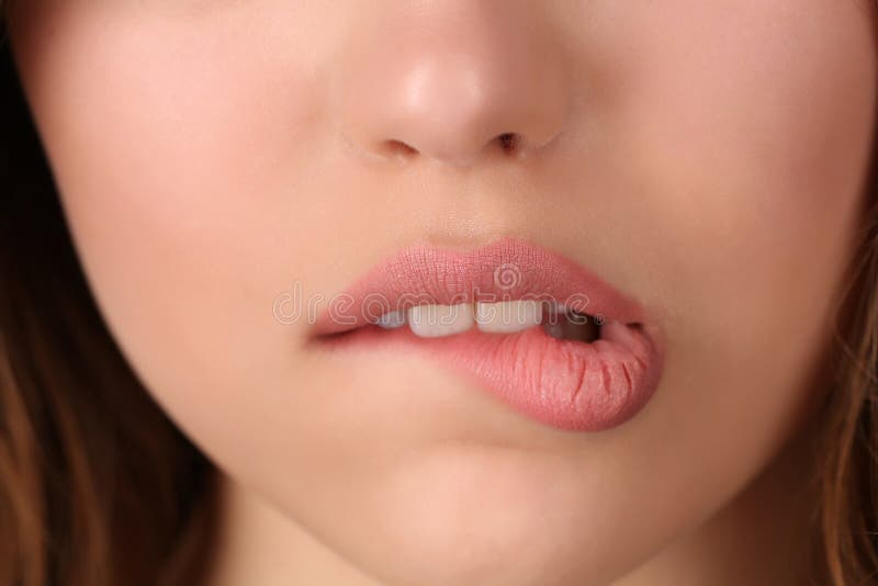 Miss Biting Her Lip. Close Up Stock Image - Image of neck, biting: 76971353