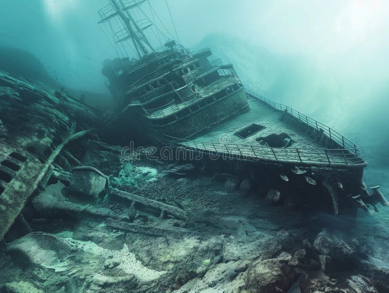 sunken ship, underwater mission to sunken ships. AI generated. sunken ship, underwater mission to sunken ships. AI generated