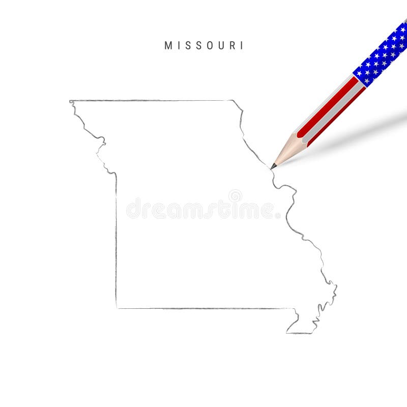 Missouri US State Vector Map Pencil Sketch. Missouri Outline Map with