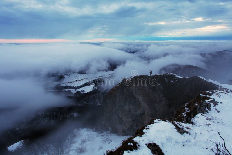 Mist and cloudy mountain at winter