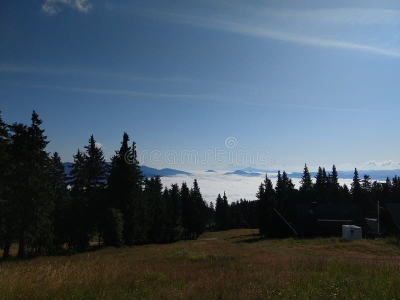 Mist inversion in the woods and mountains during autumn and winter.