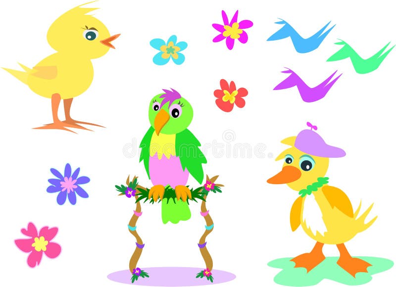 Mistura de pássaros e de flores ilustração stock Mistura de pássaros e de flores ilustração stock