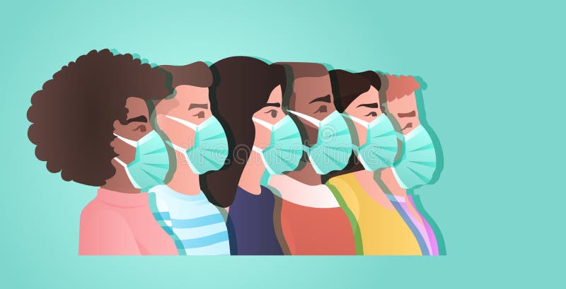 Misturar pessoas raciais em máscaras de proteção contra o vírus corona covid19 proteção para parar a pandemia de coronavírus