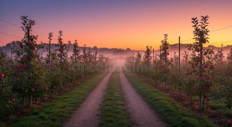 Misty Apple Orchard Sunrise Stock Image - Image of morning, peaceful ... Misty Apple Orchard Sunrise Stock Image - Image of morning, peaceful ...